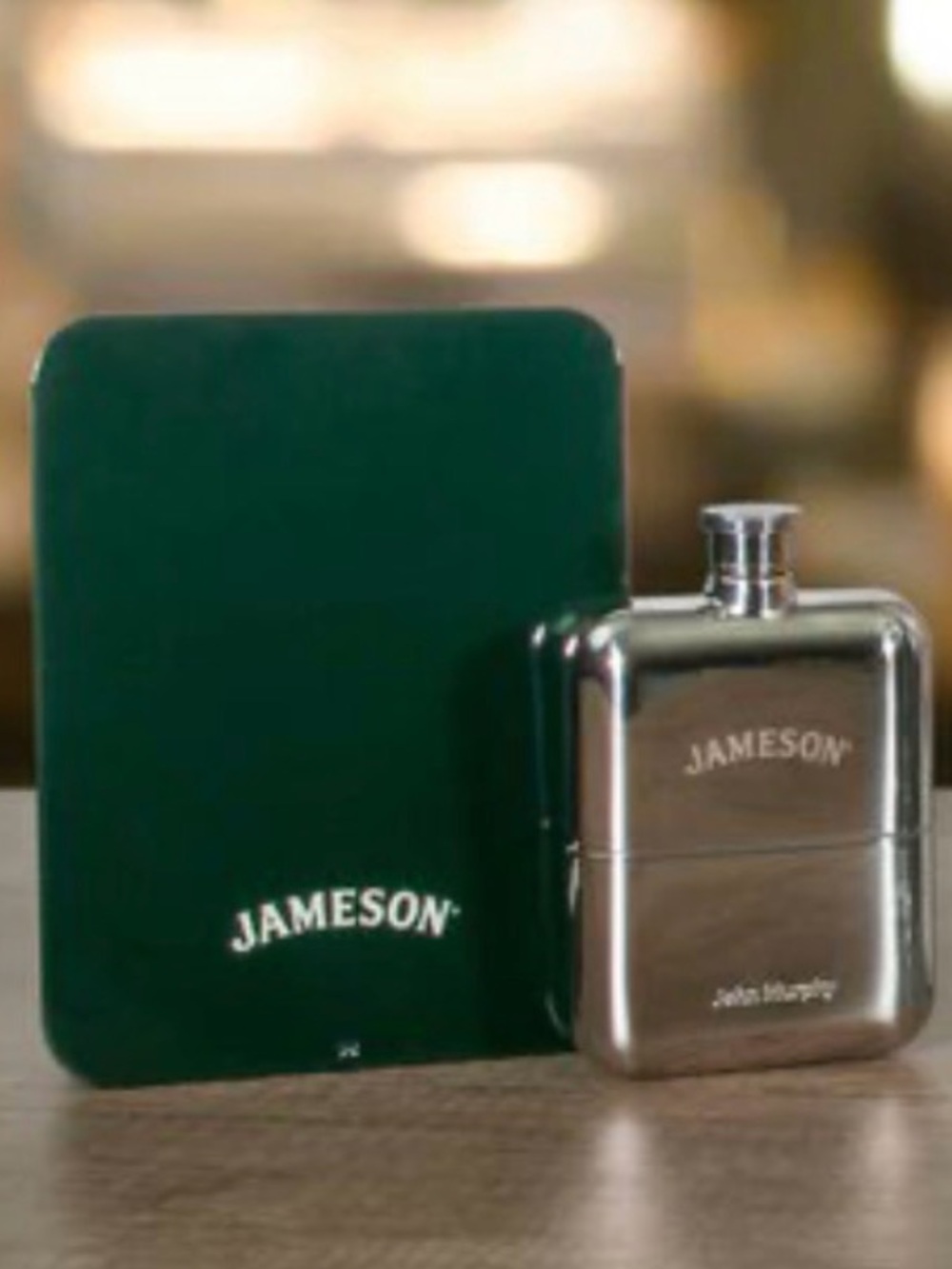 Jameson Irish Whisky 5.5 oz Stainless Steel Hip Flask With Tin Carrying Case New